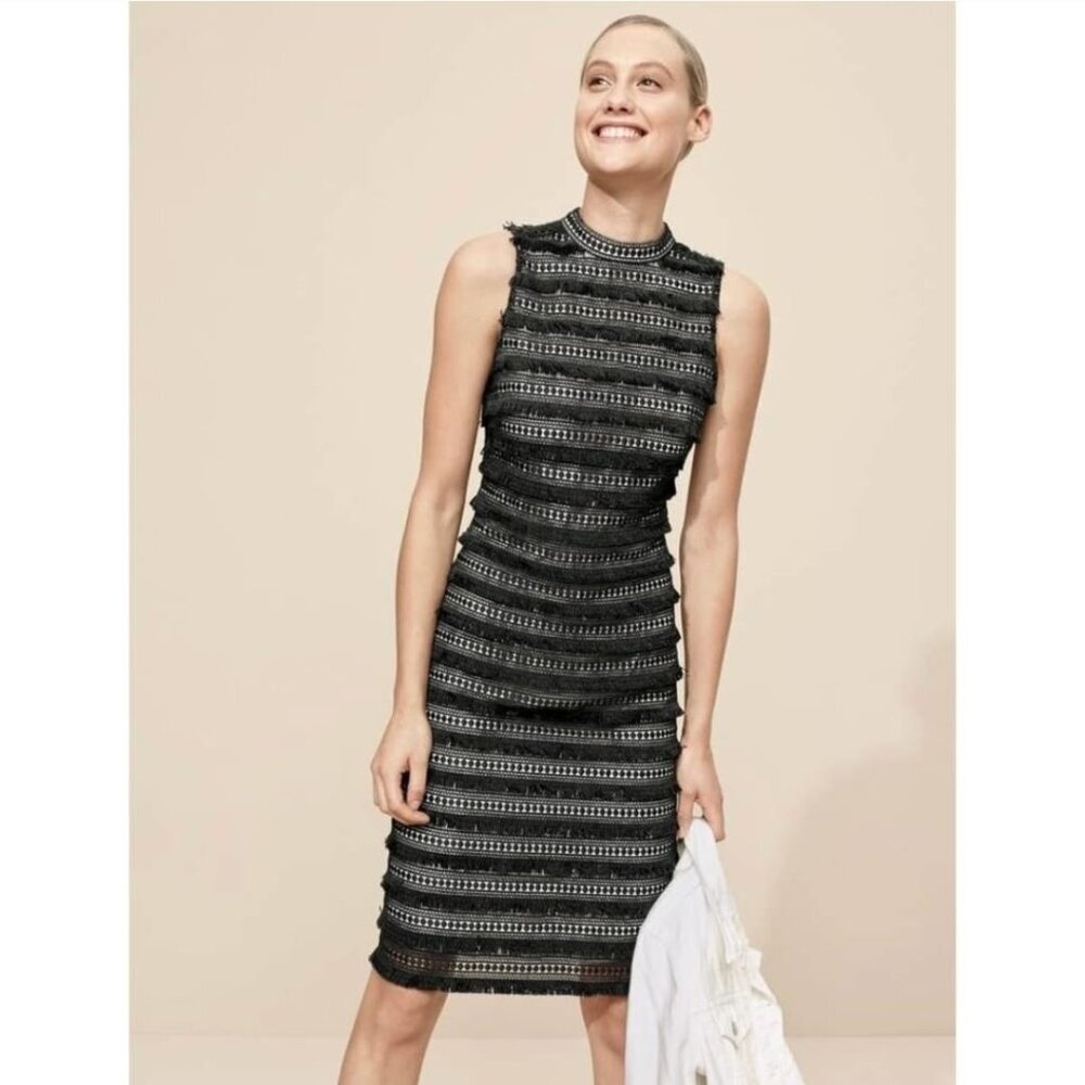 J Crew Black & Nude Fringe Lace Sleeveless Dress Size 10